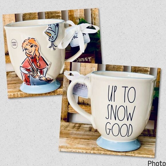NWT Rae Dunn 3D Frozen Anna  UP TO SNOW GOOD Blue & White Glossy Ceramic big Mug - Picture 1 of 14
